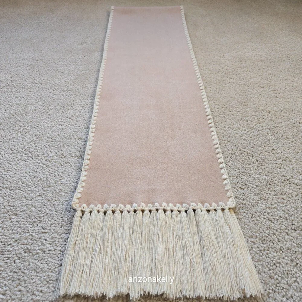 NWOT Cashmere Tan Scarf with Embroidery Detail and Fringe